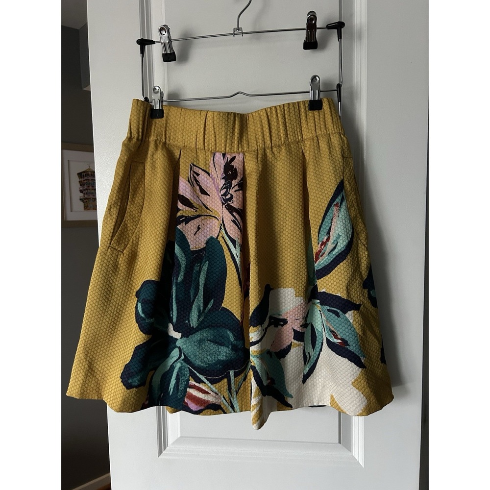 Anthropologie Maeve Women Sz 10 Tropicale Floral Mini Ruffle Flare Skirt Yellow